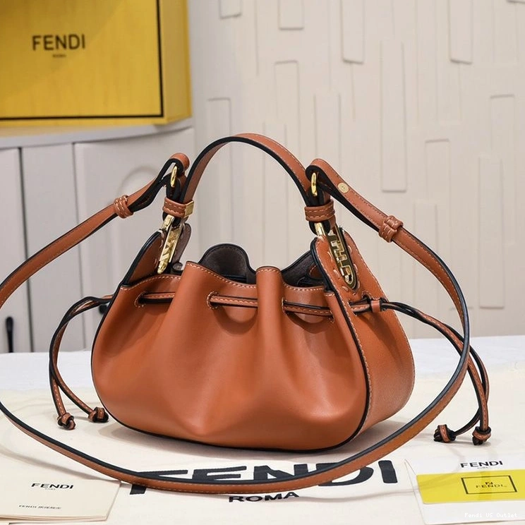 Cheap HOT Calf Leather Bucket Bag Mini Brown Fendi In Pomodorino 0815
